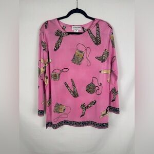 LS Collections Pink Top with Leopard Print Accents